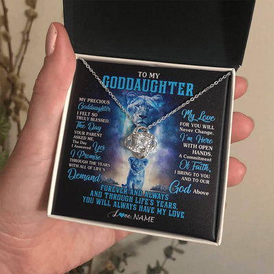 Love Knot Necklace 14K White Gold Finish | 2 | Personalized To My Goddaughter Necklace From Godmother Lion My Precious Goddaughter Birthday Graduation Christmas Customized Gift Box Message Card | siriusteestore