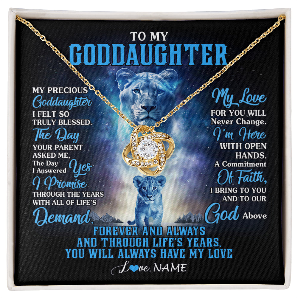 Love Knot Necklace 18K Yellow Gold Finish | 1 | Personalized To My Goddaughter Necklace From Godmother Lion My Precious Goddaughter Birthday Graduation Christmas Customized Gift Box Message Card | siriusteestore