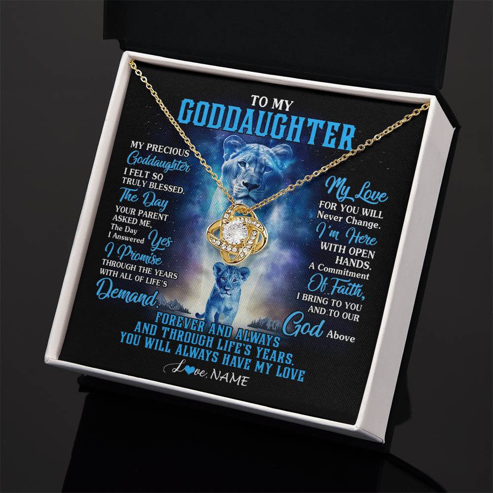 Love Knot Necklace 18K Yellow Gold Finish | 2 | Personalized To My Goddaughter Necklace From Godmother Lion My Precious Goddaughter Birthday Graduation Christmas Customized Gift Box Message Card | siriusteestore