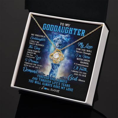 Love Knot Necklace 18K Yellow Gold Finish | 2 | Personalized To My Goddaughter Necklace From Godmother Lion My Precious Goddaughter Birthday Graduation Christmas Customized Gift Box Message Card | siriusteestore