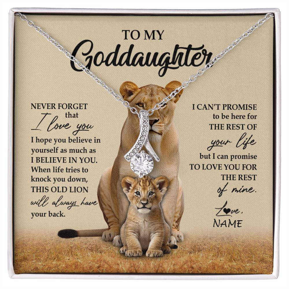 Alluring Beauty Necklace 14K White Gold Finish | 1 | Personalized To My Goddaughter Necklace From Godmother Lion Never Forget That I Love You Goddaughter Jewelry Birthday Graduation Christmas Customized Message Card | siriusteestore