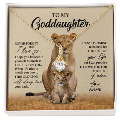 Alluring Beauty Necklace 18K Yellow Gold Finish | 1 | Personalized To My Goddaughter Necklace From Godmother Lion Never Forget That I Love You Goddaughter Jewelry Birthday Graduation Christmas Customized Message Card | siriusteestore