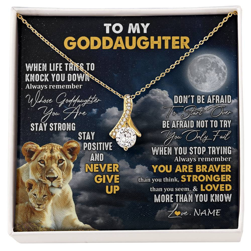 Alluring Beauty Necklace 18K Yellow Gold Finish | 1 | Personalized To My Goddaughter Necklace From Godmother Lion Never Give Up Goddaughter Birthday Graduation Christmas Jewelry Customized Gift Box Message Card | siriusteestore