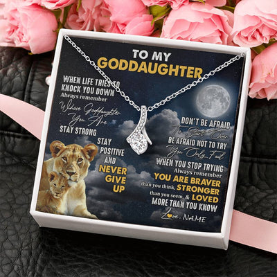 Alluring Beauty Necklace 14K White Gold Finish | 2 | Personalized To My Goddaughter Necklace From Godmother Lion Never Give Up Goddaughter Birthday Graduation Christmas Jewelry Customized Gift Box Message Card | siriusteestore