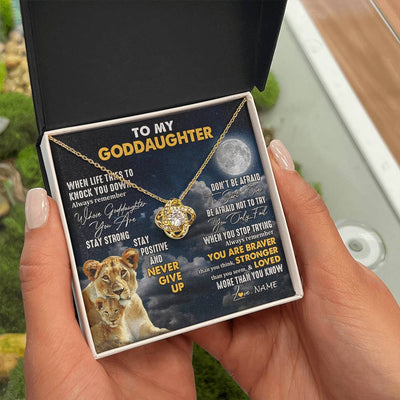 Love Knot Necklace 18K Yellow Gold Finish | 2 | Personalized To My Goddaughter Necklace From Godmother Lion Never Give Up Goddaughter Birthday Graduation Christmas Jewelry Customized Gift Box Message Card | siriusteestore