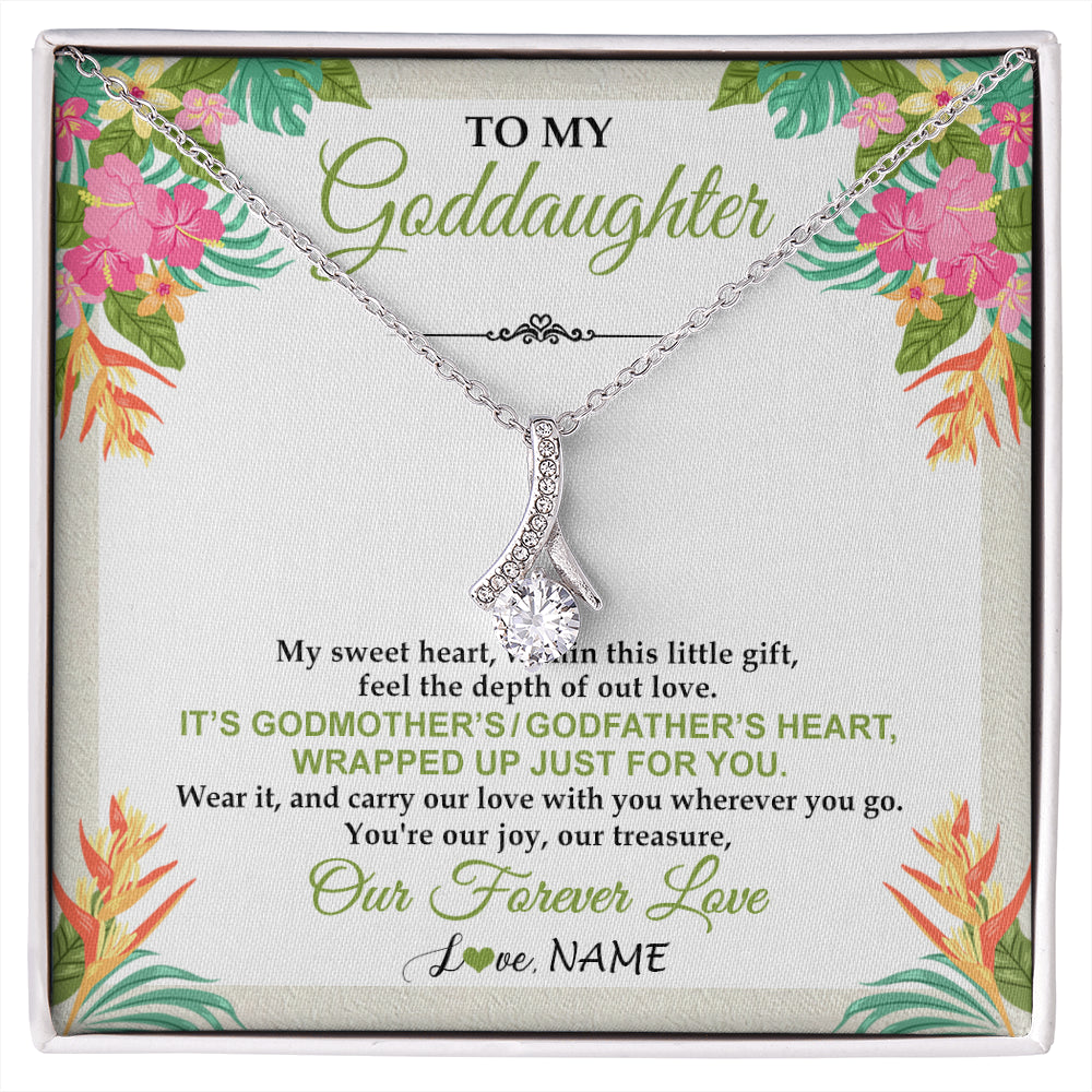 Alluring Beauty Necklace 14K White Gold Finish | 1 | Personalized To My Goddaughter Necklace From Godmother My Sweet Heart Birthday Gift For Goddaughter Valentine's Day Christmas Customized Gift Box Message Card | siriusteestore