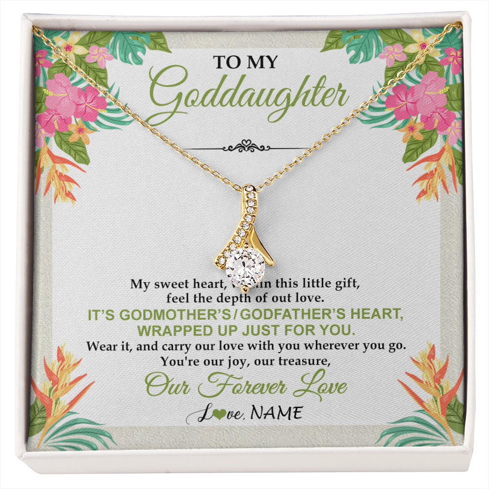 Alluring Beauty Necklace 18K Yellow Gold Finish | 1 | Personalized To My Goddaughter Necklace From Godmother My Sweet Heart Birthday Gift For Goddaughter Valentine's Day Christmas Customized Gift Box Message Card | siriusteestore