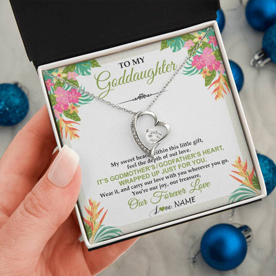 Forever Love Necklace 14K White Gold Finish | 2 | Personalized To My Goddaughter Necklace From Godmother My Sweet Heart Birthday Gift For Goddaughter Valentine's Day Christmas Customized Gift Box Message Card | siriusteestore