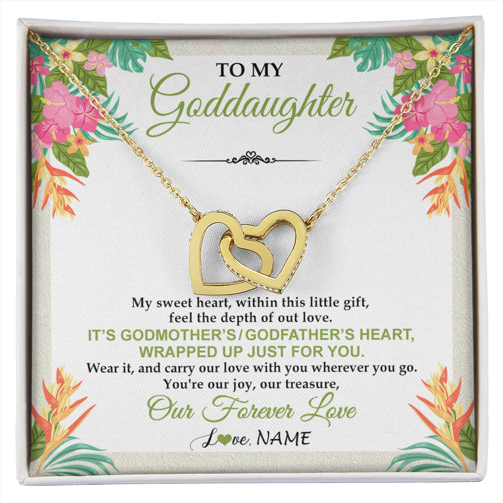 Interlocking Hearts Necklace 18K Yellow Gold Finish | 1 | Personalized To My Goddaughter Necklace From Godmother My Sweet Heart Birthday Gift For Goddaughter Valentine's Day Christmas Customized Gift Box Message Card | siriusteestore