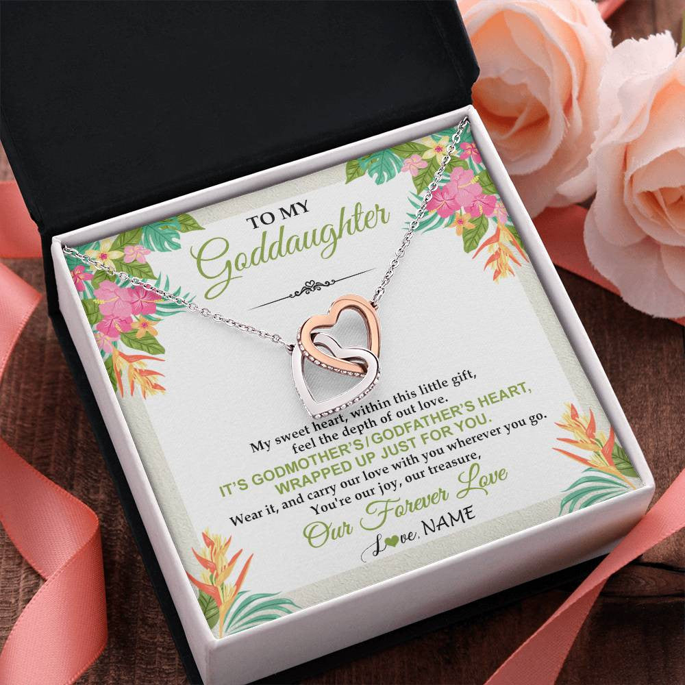 Interlocking Hearts Necklace Stainless Steel & Rose Gold Finish | 2 | Personalized To My Goddaughter Necklace From Godmother My Sweet Heart Birthday Gift For Goddaughter Valentine's Day Christmas Customized Gift Box Message Card | siriusteestore