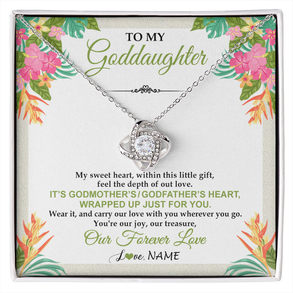 Love Knot Necklace 14K White Gold Finish | 1 | Personalized To My Goddaughter Necklace From Godmother My Sweet Heart Birthday Gift For Goddaughter Valentine's Day Christmas Customized Gift Box Message Card | siriusteestore