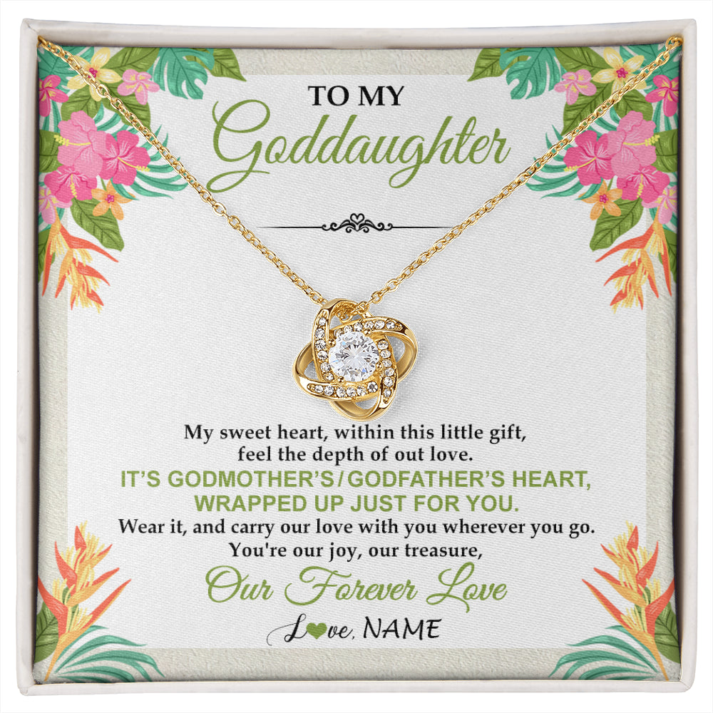 Love Knot Necklace 18K Yellow Gold Finish | 1 | Personalized To My Goddaughter Necklace From Godmother My Sweet Heart Birthday Gift For Goddaughter Valentine's Day Christmas Customized Gift Box Message Card | siriusteestore