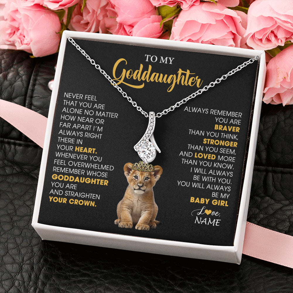 Alluring Beauty Necklace 14K White Gold Finish | 2 | Personalized To My Goddaughter Necklace From Godmother Never Feel You Are Alone Lion Birthday Gift Goddaughter Christmas Customized Gift Box Message Card | siriusteestore