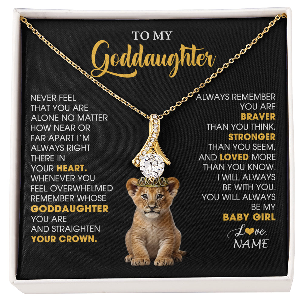 Alluring Beauty Necklace 18K Yellow Gold Finish | 1 | Personalized To My Goddaughter Necklace From Godmother Never Feel You Are Alone Lion Birthday Gift Goddaughter Christmas Customized Gift Box Message Card | siriusteestore