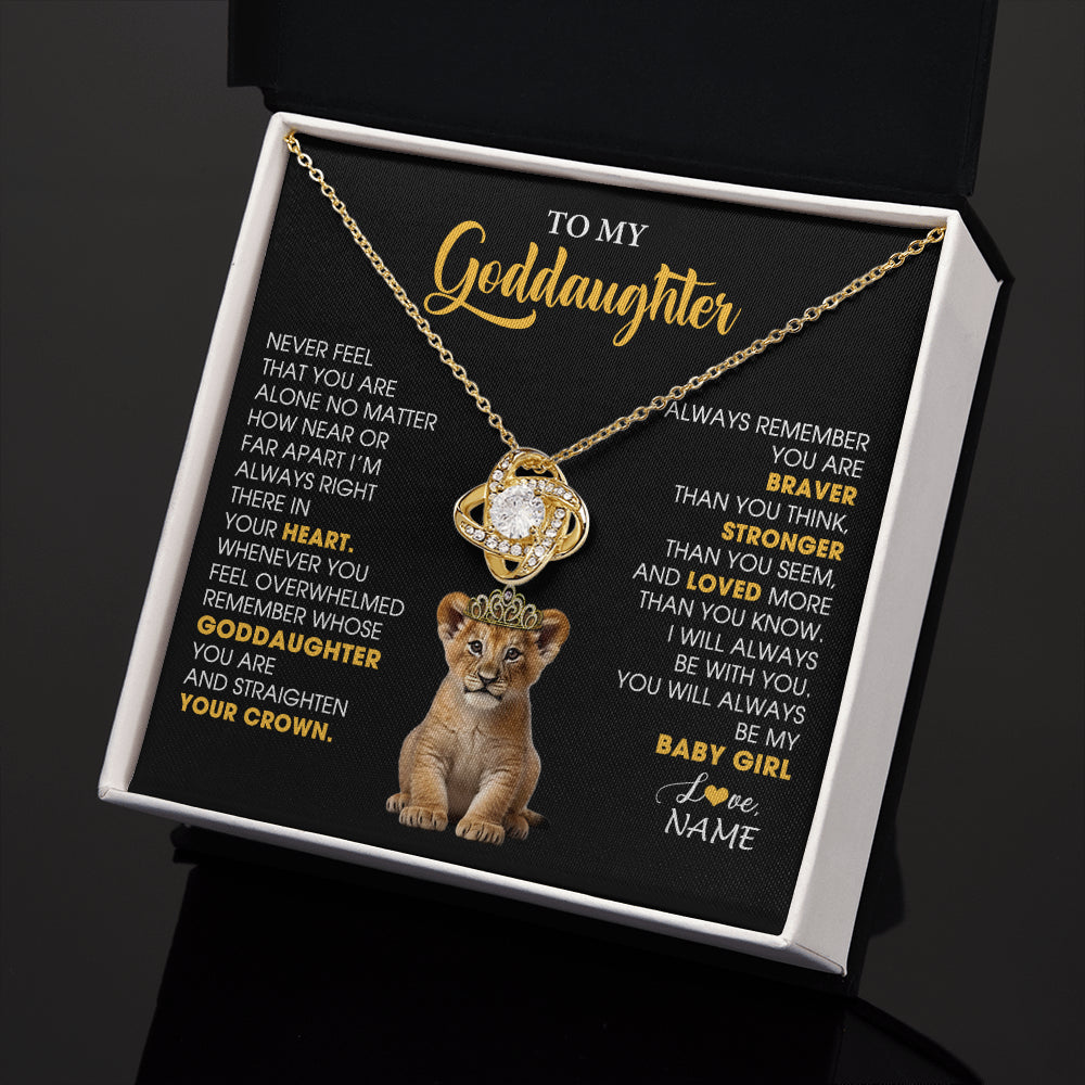 Love Knot Necklace 18K Yellow Gold Finish | 2 | Personalized To My Goddaughter Necklace From Godmother Never Feel You Are Alone Lion Birthday Gift Goddaughter Christmas Customized Gift Box Message Card | siriusteestore