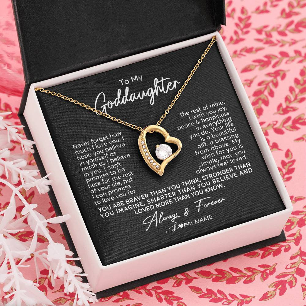 Forever Love Necklace 18K Yellow Gold Finish | Personalized To My Goddaughter Necklace From Godmother Never Forget How Much I Love You Goddaughter Birthday Christmas Jewelry Customized Gift Box Message Card | siriusteestore