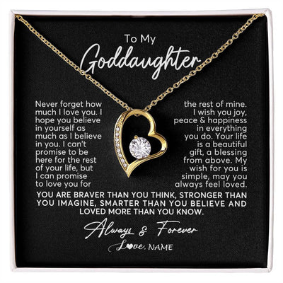 Forever Love Necklace 18K Yellow Gold Finish | Personalized To My Goddaughter Necklace From Godmother Never Forget How Much I Love You Goddaughter Birthday Christmas Jewelry Customized Gift Box Message Card | siriusteestore