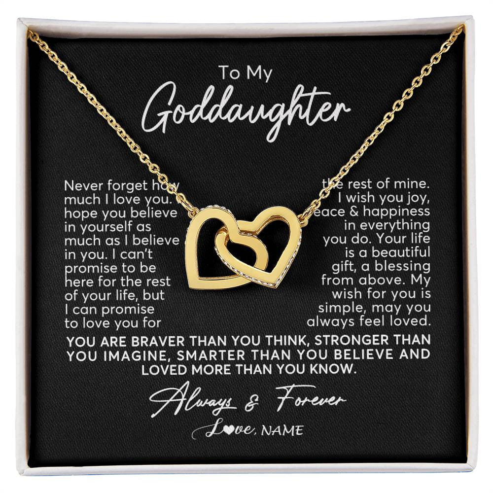 Interlocking Hearts Necklace 18K Yellow Gold Finish | Personalized To My Goddaughter Necklace From Godmother Never Forget How Much I Love You Goddaughter Birthday Christmas Jewelry Customized Gift Box Message Card | siriusteestore