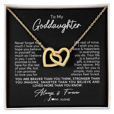 Interlocking Hearts Necklace 18K Yellow Gold Finish | Personalized To My Goddaughter Necklace From Godmother Never Forget How Much I Love You Goddaughter Birthday Christmas Jewelry Customized Gift Box Message Card | siriusteestore