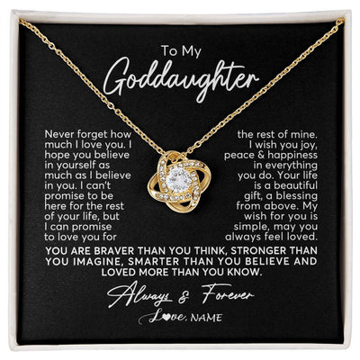 Love Knot Necklace 18K Yellow Gold Finish | Personalized To My Goddaughter Necklace From Godmother Never Forget How Much I Love You Goddaughter Birthday Christmas Jewelry Customized Gift Box Message Card | siriusteestore