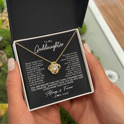 Love Knot Necklace 18K Yellow Gold Finish | Personalized To My Goddaughter Necklace From Godmother Never Forget How Much I Love You Goddaughter Birthday Christmas Jewelry Customized Gift Box Message Card | siriusteestore