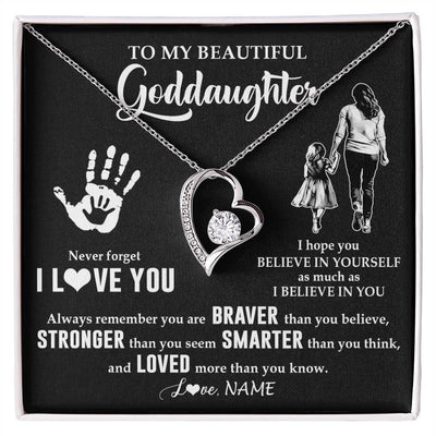 Forever Love Necklace 14K White Gold Finish | 1 | Personalized To My Goddaughter Necklace From Godmother Never Forget I Love You Goddaughter Birthday Christmas Graduation Customized Gift Box Message Card | siriusteestore