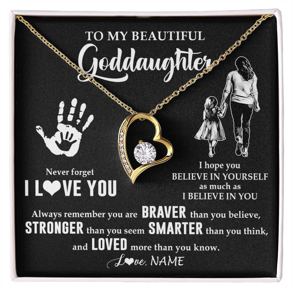 Forever Love Necklace 18K Yellow Gold Finish | 1 | Personalized To My Goddaughter Necklace From Godmother Never Forget I Love You Goddaughter Birthday Christmas Graduation Customized Gift Box Message Card | siriusteestore