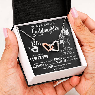 Interlocking Hearts Necklace Stainless Steel & Rose Gold Finish | 2 | Personalized To My Goddaughter Necklace From Godmother Never Forget I Love You Goddaughter Birthday Christmas Graduation Customized Gift Box Message Card | siriusteestore