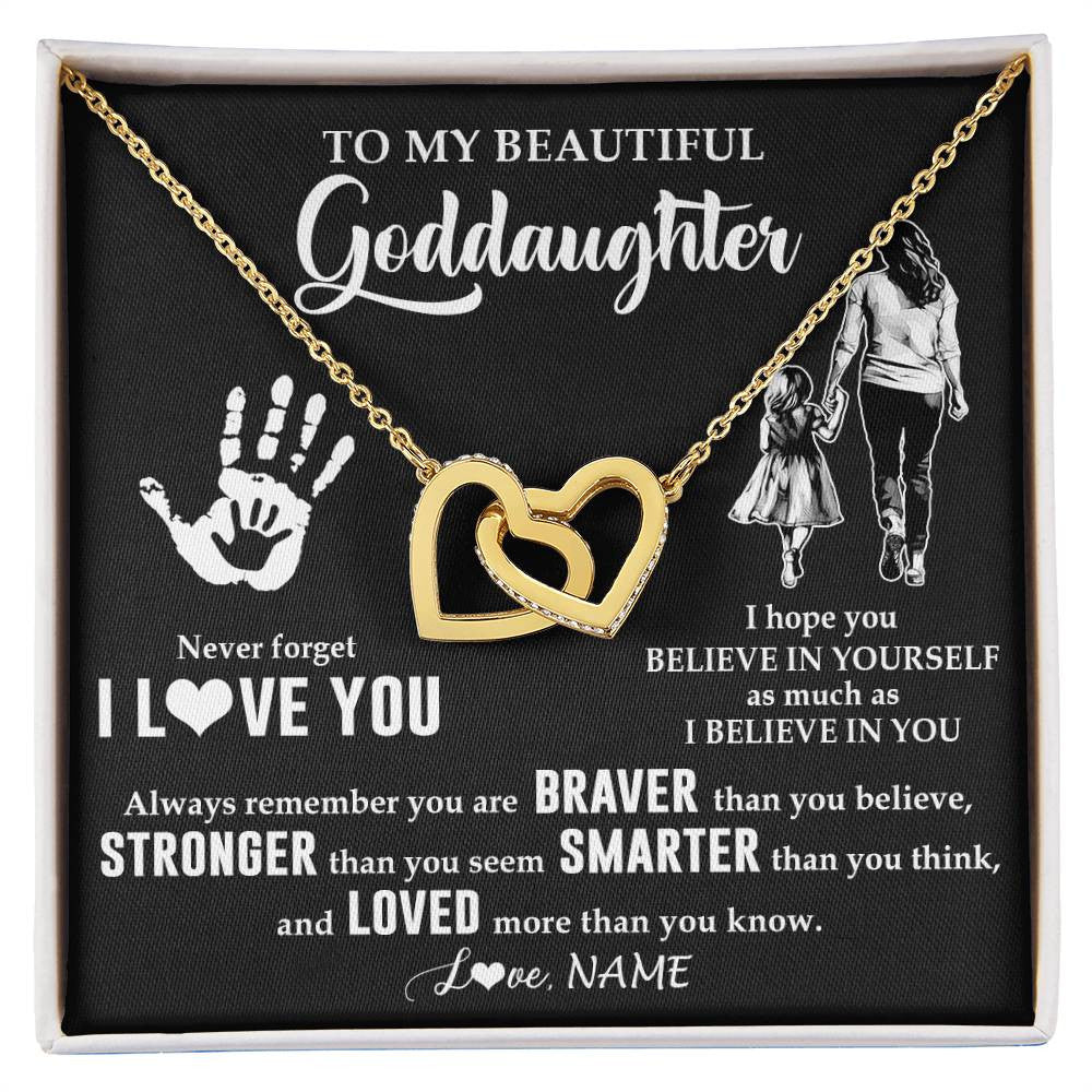 Interlocking Hearts Necklace 18K Yellow Gold Finish | 1 | Personalized To My Goddaughter Necklace From Godmother Never Forget I Love You Goddaughter Birthday Christmas Graduation Customized Gift Box Message Card | siriusteestore