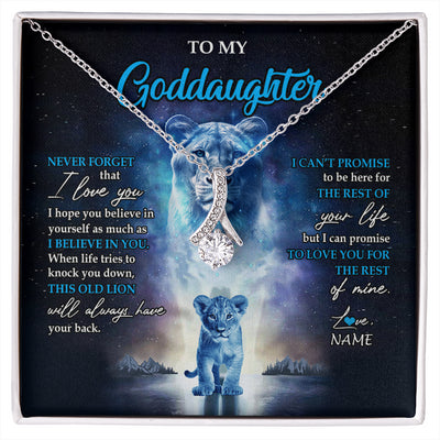 Alluring Beauty Necklace 14K White Gold Finish | 1 | Personalized To My Goddaughter Necklace From Godmother Never Forget I Love You Lion Goddaughter Jewelry Birthday Graduation Christmas Customized Message Card | siriusteestore