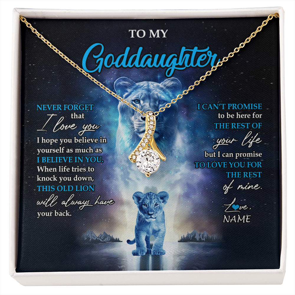 Alluring Beauty Necklace 18K Yellow Gold Finish | 1 | Personalized To My Goddaughter Necklace From Godmother Never Forget I Love You Lion Goddaughter Jewelry Birthday Graduation Christmas Customized Message Card | siriusteestore