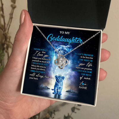 Love Knot Necklace 14K White Gold Finish | 2 | Personalized To My Goddaughter Necklace From Godmother Never Forget I Love You Lion Goddaughter Jewelry Birthday Graduation Christmas Customized Message Card | siriusteestore