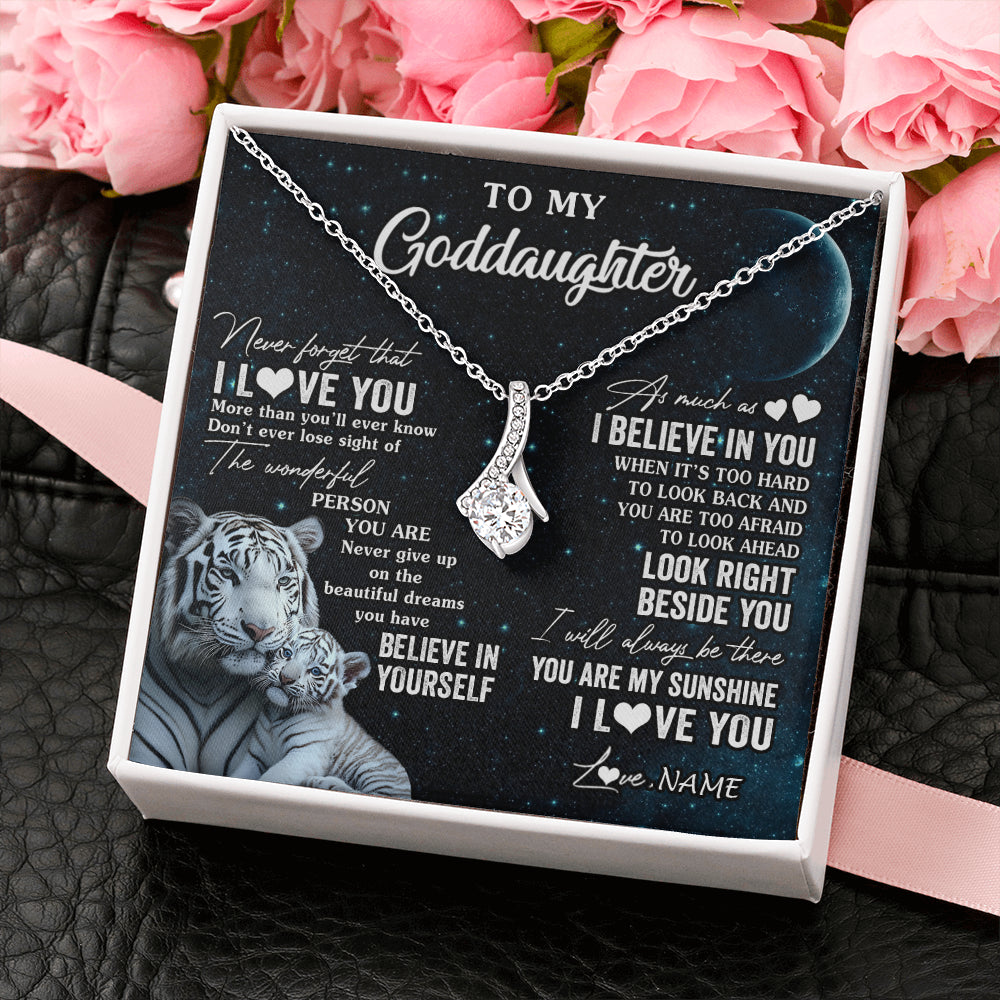 Alluring Beauty Necklace 14K White Gold Finish | 2 | Personalized To My Goddaughter Necklace From Godmother Never Forget I Love You White Tiger Goddaughter Birthday Christmas Customized Gift Box Message Card | siriusteestore