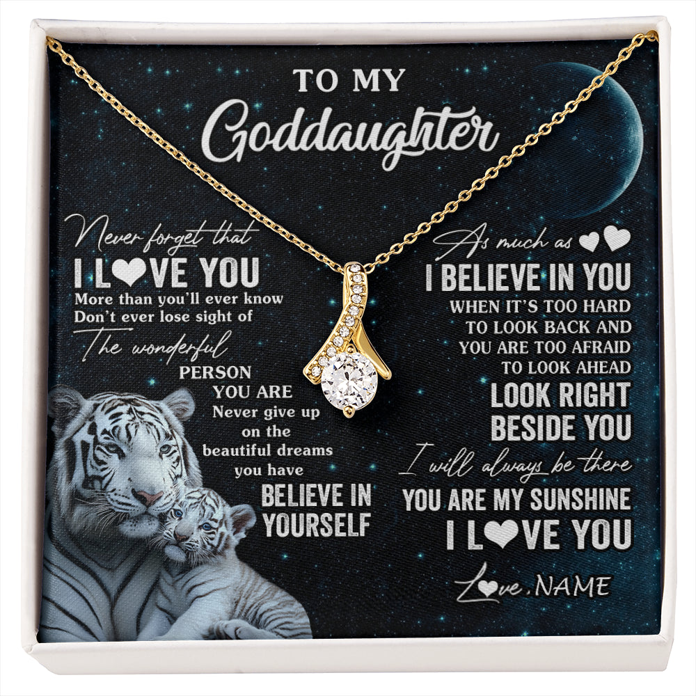 Alluring Beauty Necklace 18K Yellow Gold Finish | 1 | Personalized To My Goddaughter Necklace From Godmother Never Forget I Love You White Tiger Goddaughter Birthday Christmas Customized Gift Box Message Card | siriusteestore