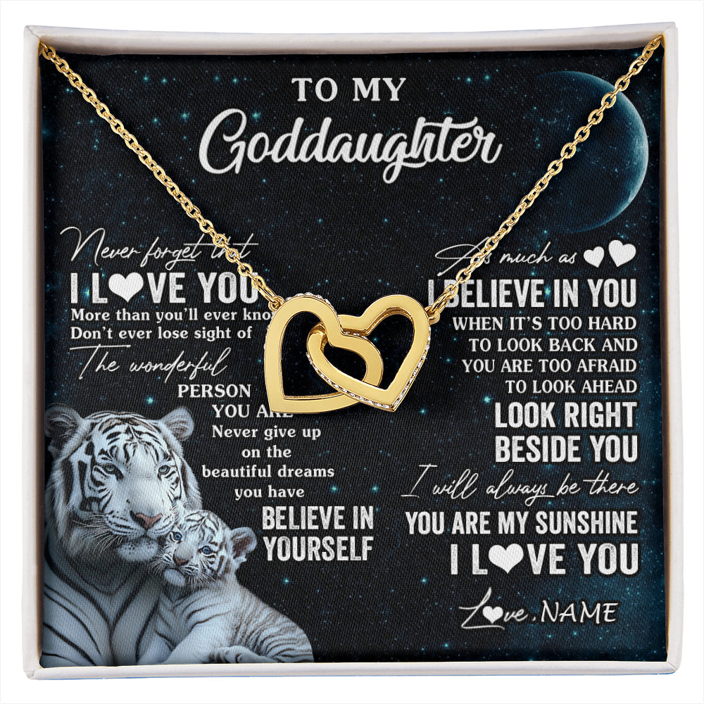 Interlocking Hearts Necklace 18K Yellow Gold Finish | 1 | Personalized To My Goddaughter Necklace From Godmother Never Forget I Love You White Tiger Goddaughter Birthday Christmas Customized Gift Box Message Card | siriusteestore