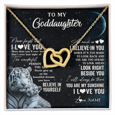 Interlocking Hearts Necklace 18K Yellow Gold Finish | 1 | Personalized To My Goddaughter Necklace From Godmother Never Forget I Love You White Tiger Goddaughter Birthday Christmas Customized Gift Box Message Card | siriusteestore