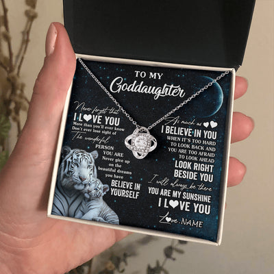 Love Knot Necklace 14K White Gold Finish | 2 | Personalized To My Goddaughter Necklace From Godmother Never Forget I Love You White Tiger Goddaughter Birthday Christmas Customized Gift Box Message Card | siriusteestore