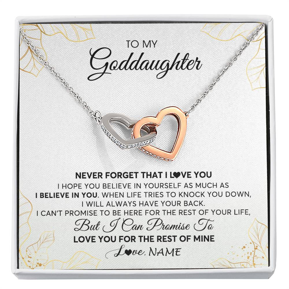 Interlocking Hearts Necklace | Personalized To My Goddaughter Necklace From Godmother Never Forget That I Love You Goddaughter Birthday Graduation Christmas Customized Gift Box Message Card | siriusteestore
