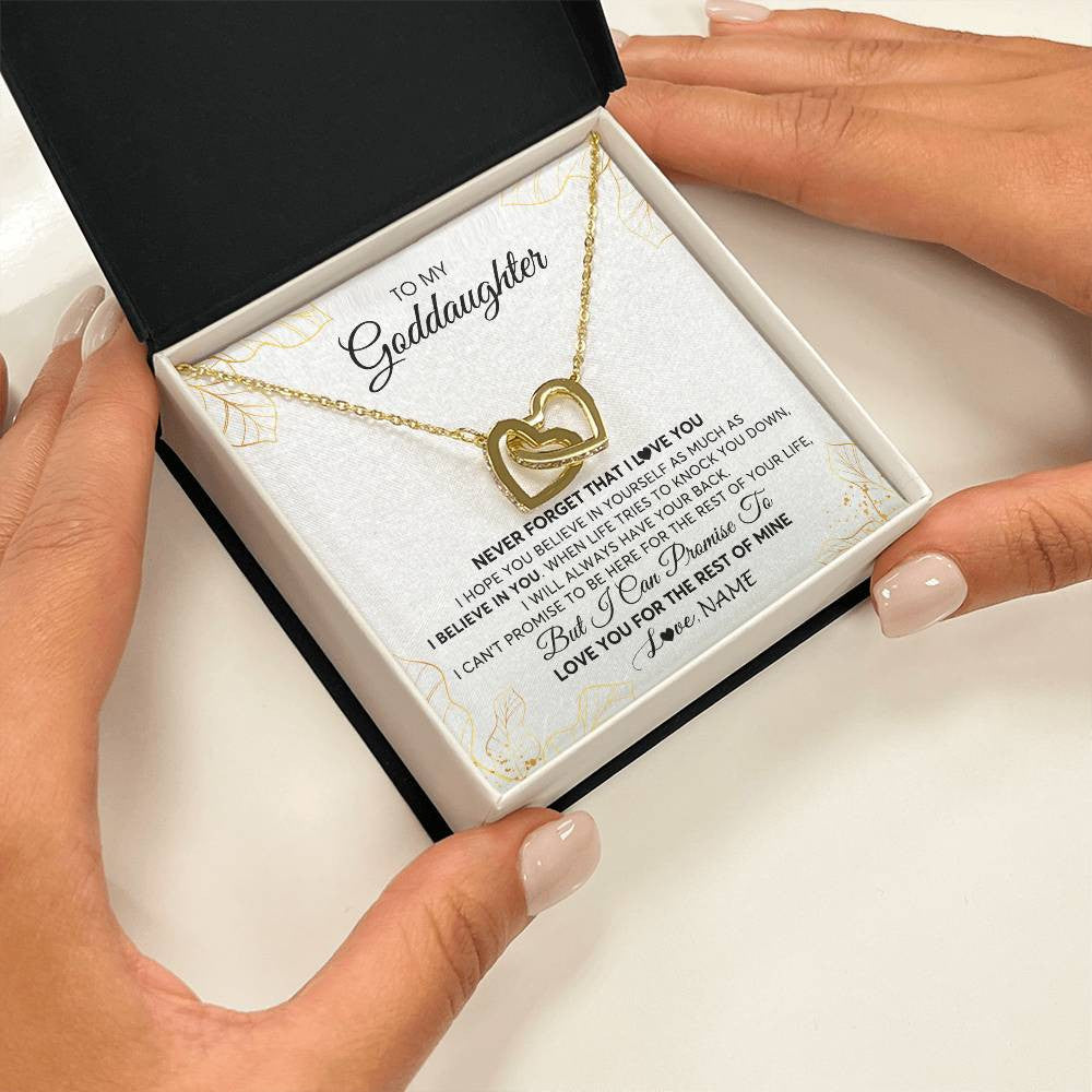 Interlocking Hearts Necklace 18K Yellow Gold Finish | 2 | Personalized To My Goddaughter Necklace From Godmother Never Forget That I Love You Goddaughter Birthday Graduation Christmas Customized Gift Box Message Card | siriusteestore