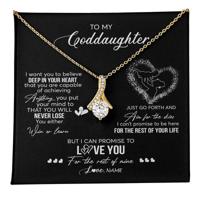 Alluring Beauty Necklace 18K Yellow Gold Finish | 1 | Personalized To My Goddaughter Necklace From Godmother Promise To Love You Goddaughter Birthday Graduation Christmas Pendant Customized Gift Box Message Card | siriusteestore
