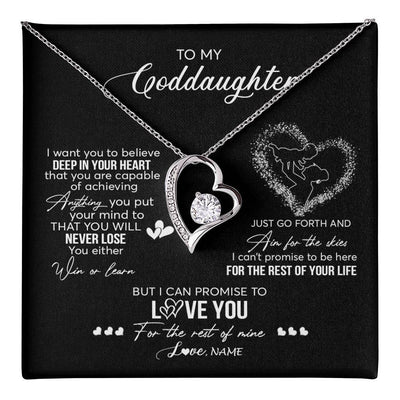 Forever Love Necklace 14K White Gold Finish | 1 | Personalized To My Goddaughter Necklace From Godmother Promise To Love You Goddaughter Birthday Graduation Christmas Pendant Customized Gift Box Message Card | siriusteestore