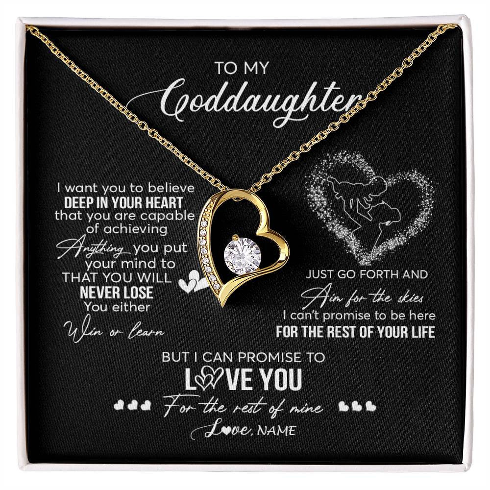Forever Love Necklace 18K Yellow Gold Finish | 1 | Personalized To My Goddaughter Necklace From Godmother Promise To Love You Goddaughter Birthday Graduation Christmas Pendant Customized Gift Box Message Card | siriusteestore