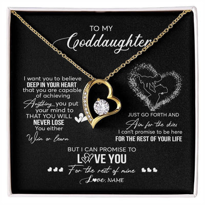Forever Love Necklace 18K Yellow Gold Finish | 1 | Personalized To My Goddaughter Necklace From Godmother Promise To Love You Goddaughter Birthday Graduation Christmas Pendant Customized Gift Box Message Card | siriusteestore