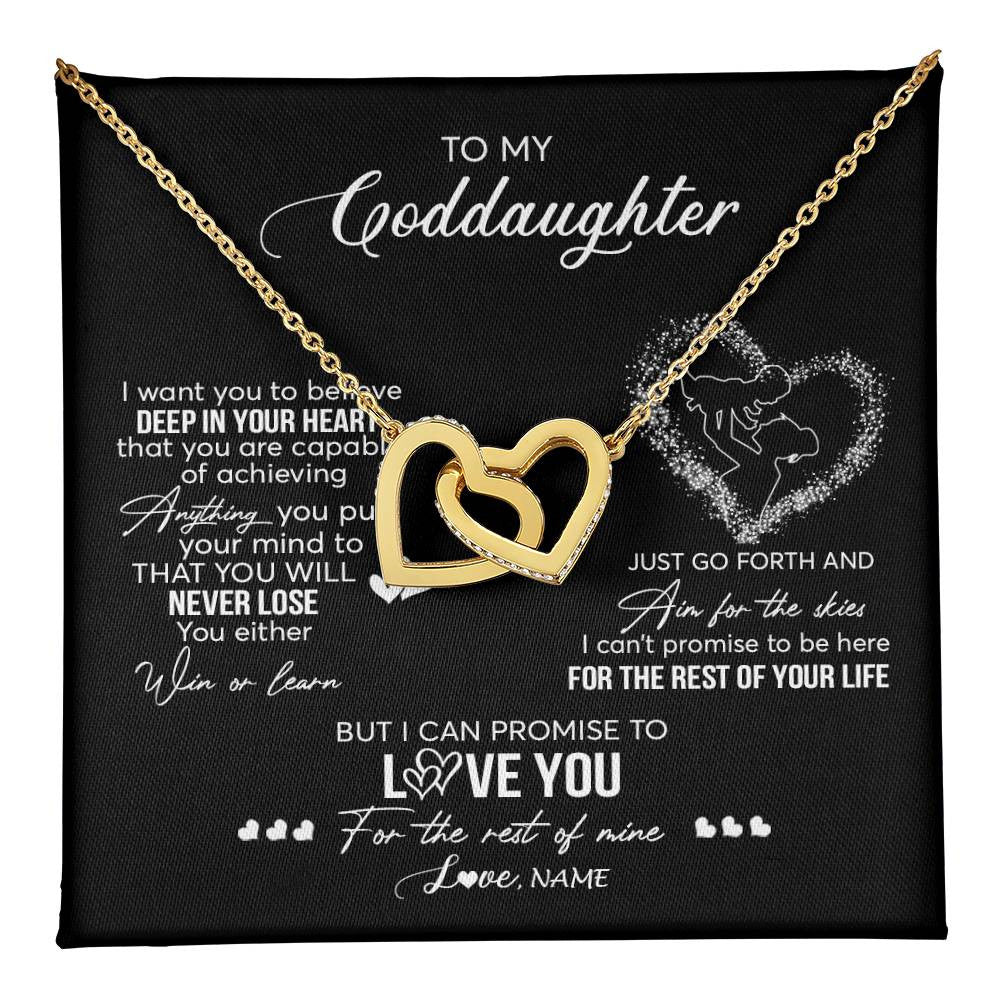Interlocking Hearts Necklace 18K Yellow Gold Finish | 1 | Personalized To My Goddaughter Necklace From Godmother Promise To Love You Goddaughter Birthday Graduation Christmas Pendant Customized Gift Box Message Card | siriusteestore