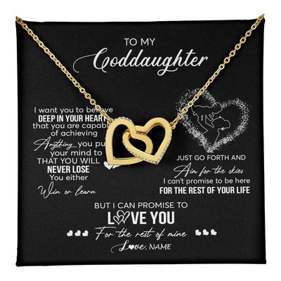 Interlocking Hearts Necklace 18K Yellow Gold Finish | 1 | Personalized To My Goddaughter Necklace From Godmother Promise To Love You Goddaughter Birthday Graduation Christmas Pendant Customized Gift Box Message Card | siriusteestore