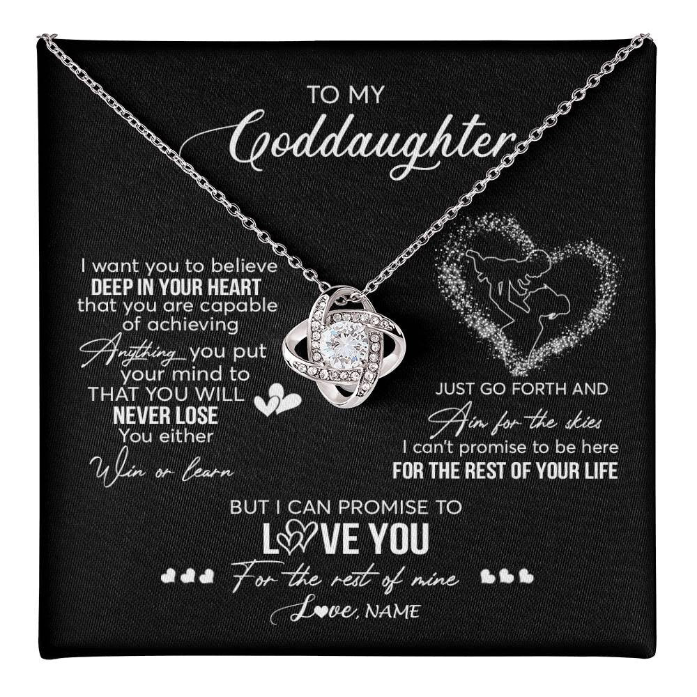 Love Knot Necklace 14K White Gold Finish | 1 | Personalized To My Goddaughter Necklace From Godmother Promise To Love You Goddaughter Birthday Graduation Christmas Pendant Customized Gift Box Message Card | siriusteestore