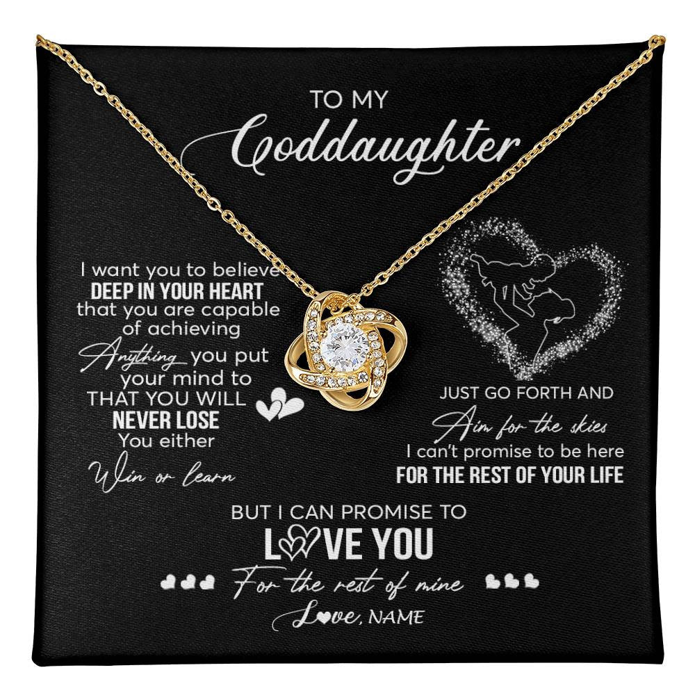 Love Knot Necklace 18K Yellow Gold Finish | 1 | Personalized To My Goddaughter Necklace From Godmother Promise To Love You Goddaughter Birthday Graduation Christmas Pendant Customized Gift Box Message Card | siriusteestore