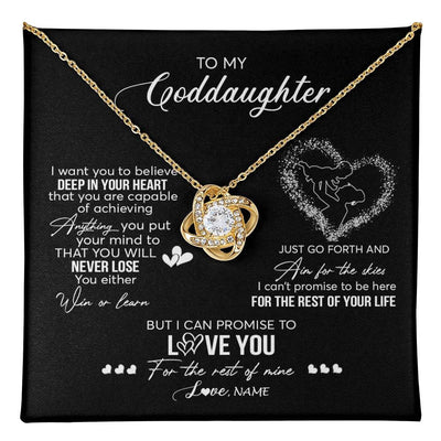Love Knot Necklace 18K Yellow Gold Finish | 1 | Personalized To My Goddaughter Necklace From Godmother Promise To Love You Goddaughter Birthday Graduation Christmas Pendant Customized Gift Box Message Card | siriusteestore