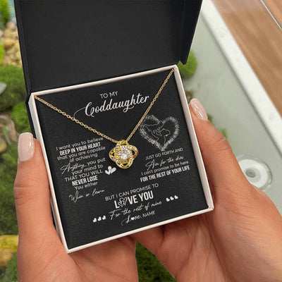 Love Knot Necklace 18K Yellow Gold Finish | 2 | Personalized To My Goddaughter Necklace From Godmother Promise To Love You Goddaughter Birthday Graduation Christmas Pendant Customized Gift Box Message Card | siriusteestore
