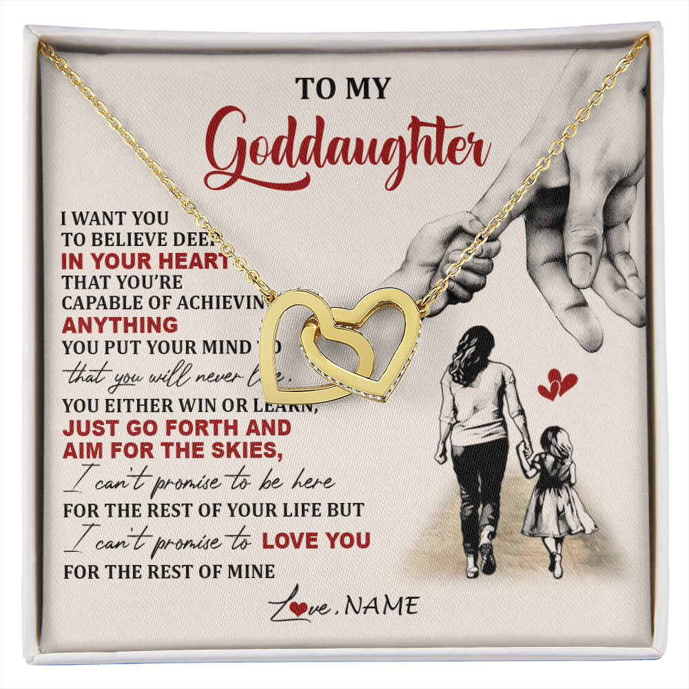 Interlocking Hearts Necklace 18K Yellow Gold Finish | 1 | Personalized To My Goddaughter Necklace From Godmother Promise To Love You Goddaughter Birthday Jewelry Graduation Christmas Customized Gift Box Message Card | siriusteestore